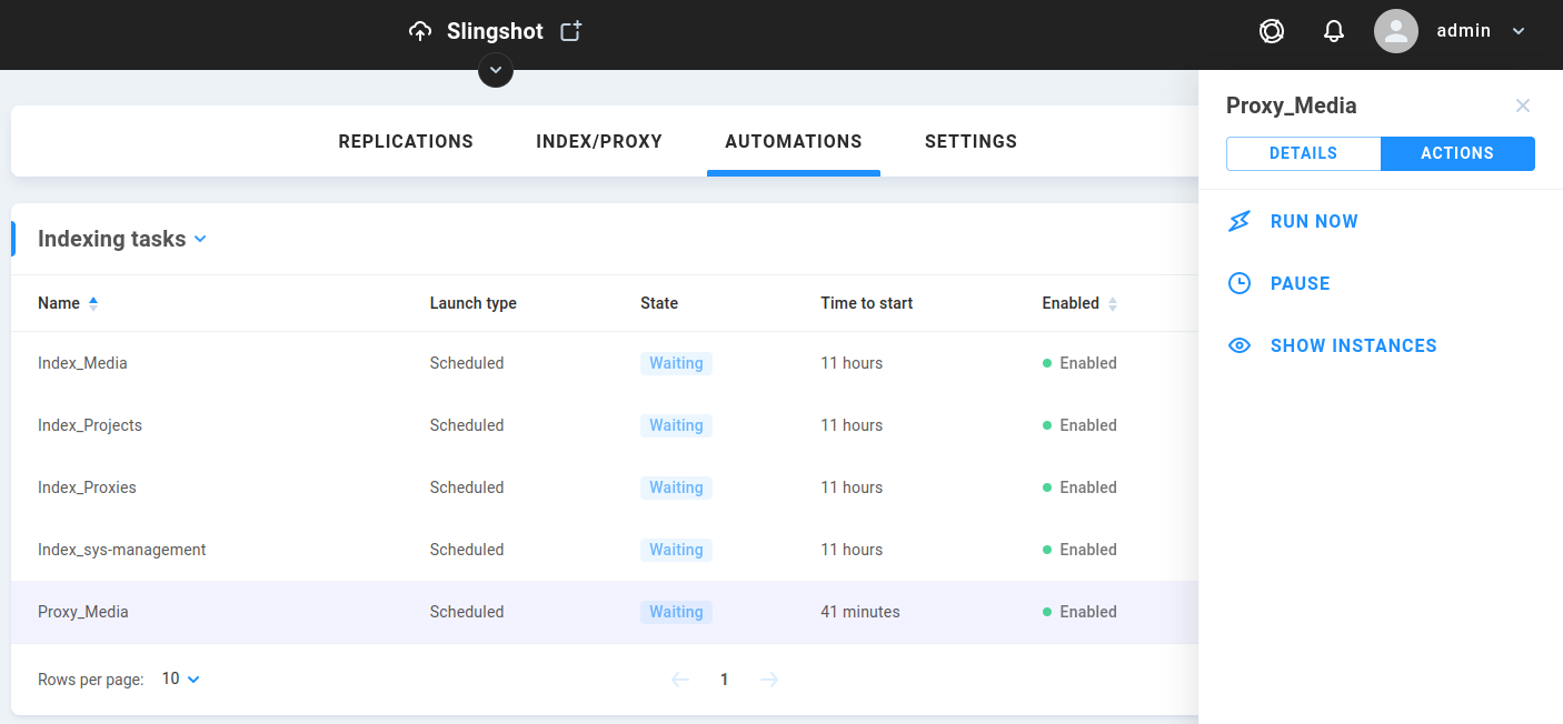 automation indexing task actions