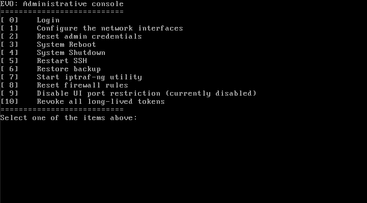 EVO admin console