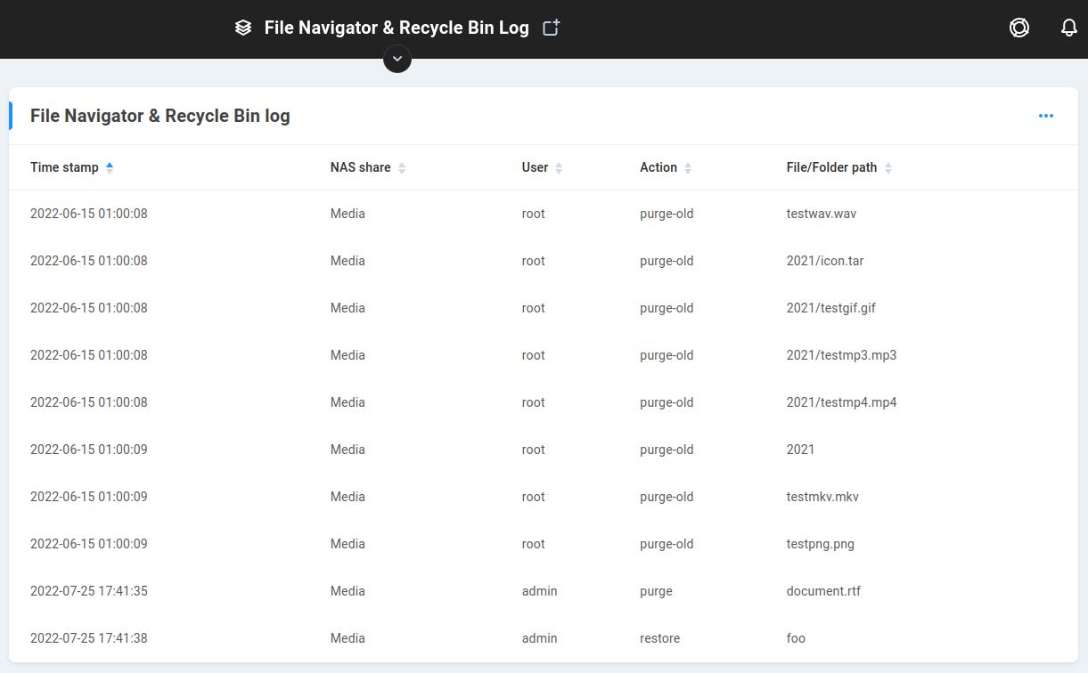 file navigator and recycle bin log