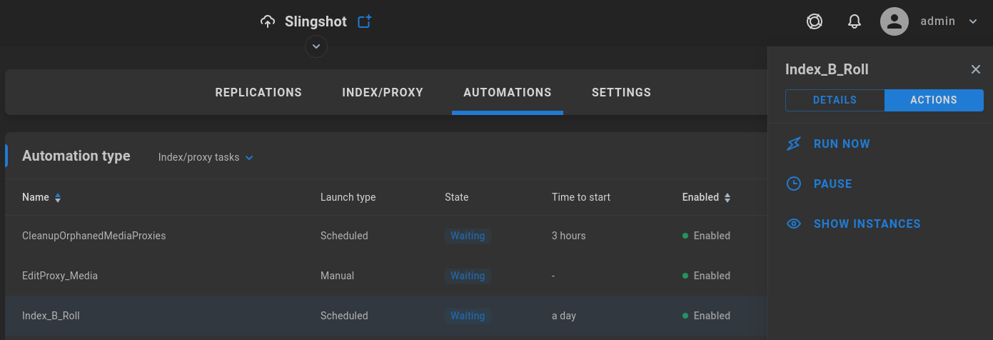 automation indexing task actions