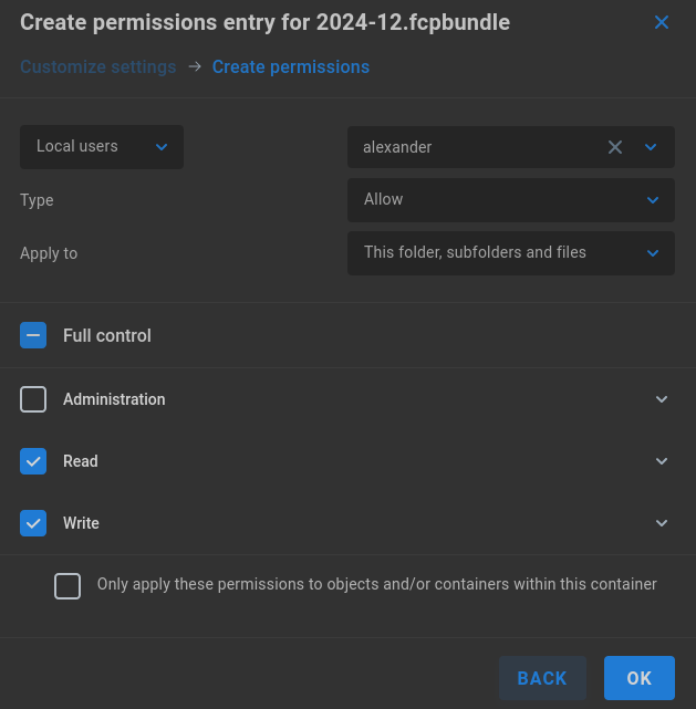 create permissions