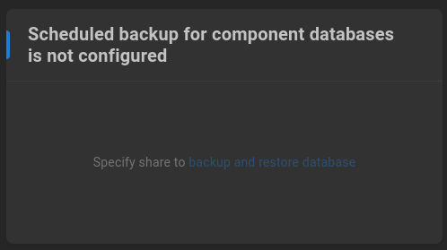 scheduled backup for component databases is not configured