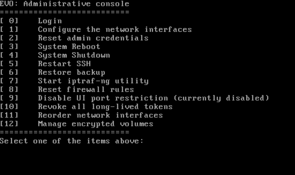 EVO admin console