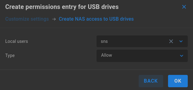 create permissions entry for USB drives