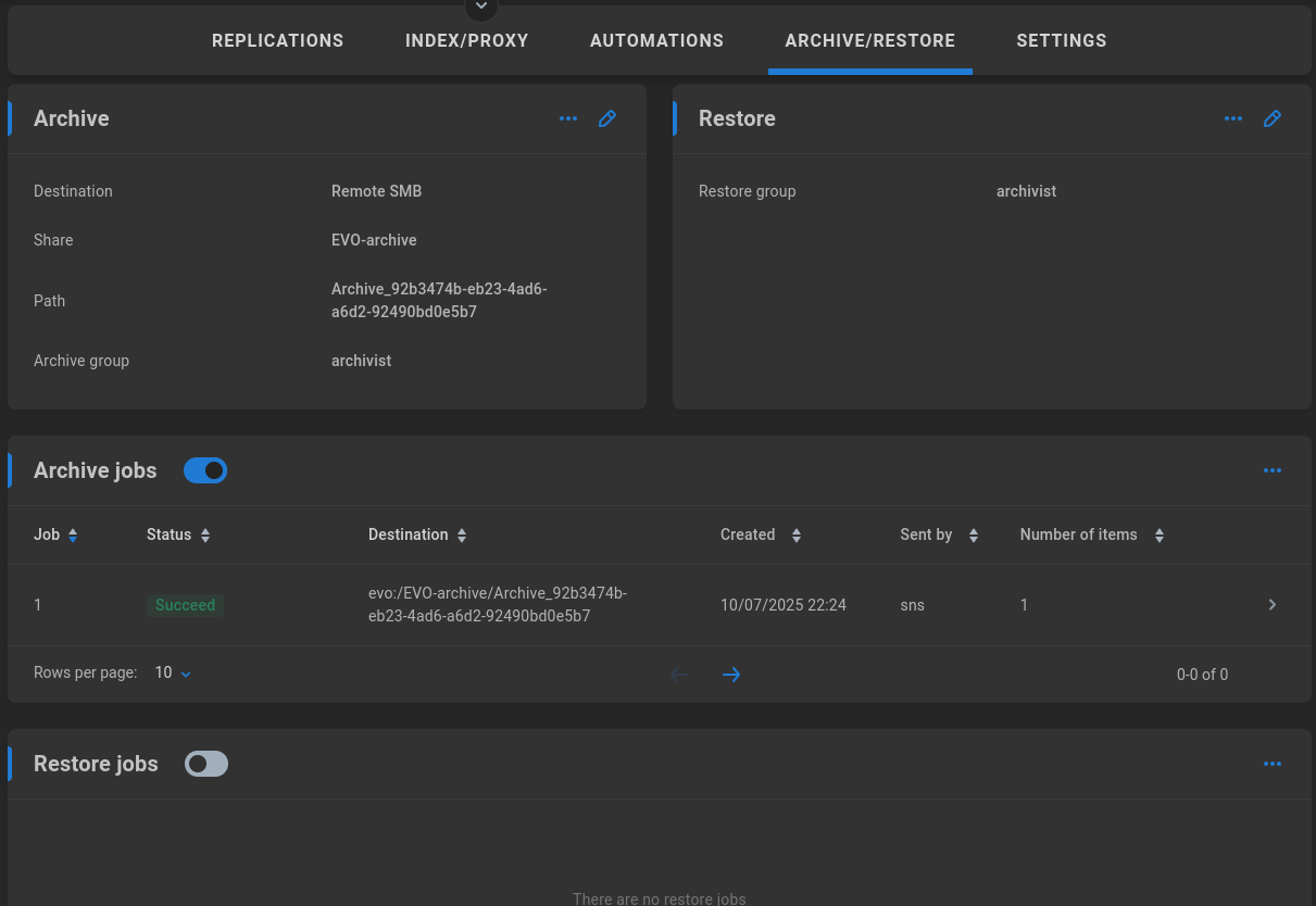 archive jobs success