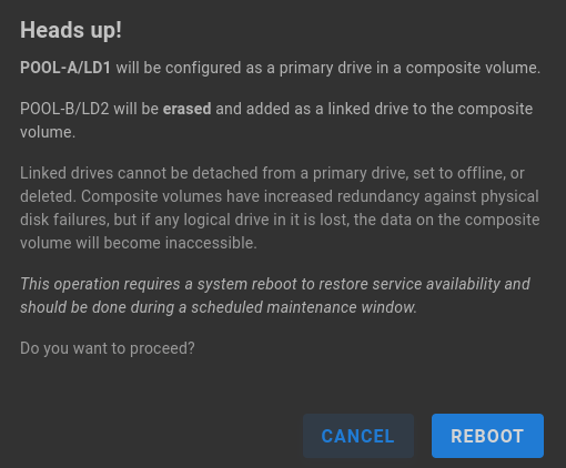 attach secondary logical disk confirmation