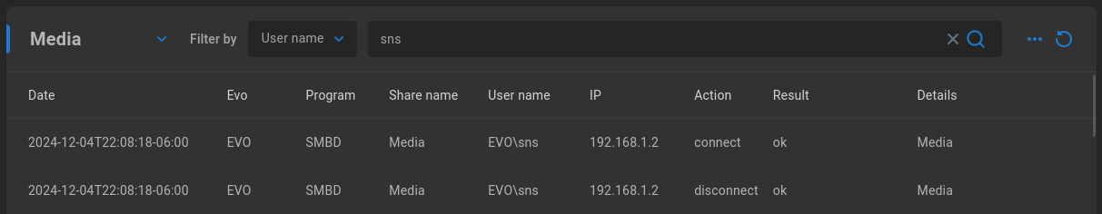 Audit filter search
