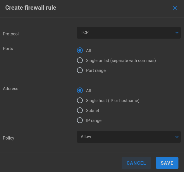 Create firewall rule