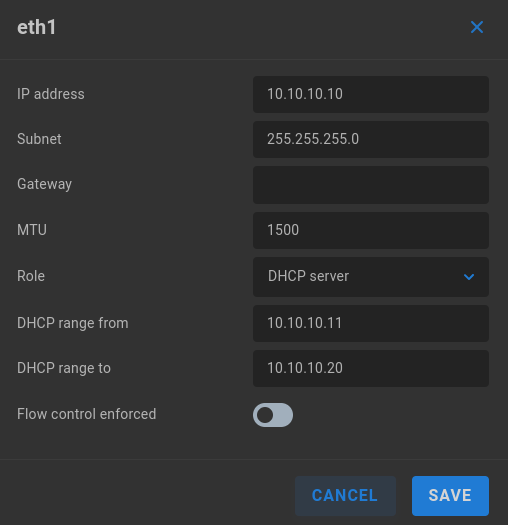 example DHCP server configuration