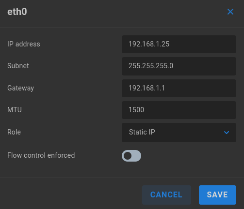 Ethernet port settings