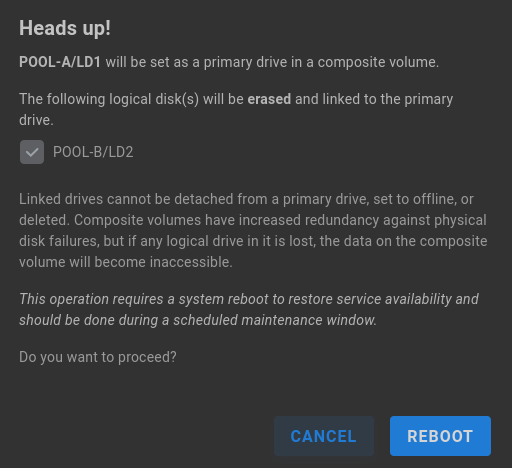 expand logical disk confirmation