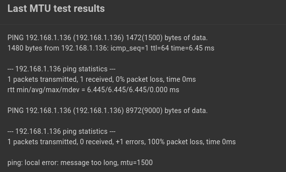 MTU test jumbo not supported