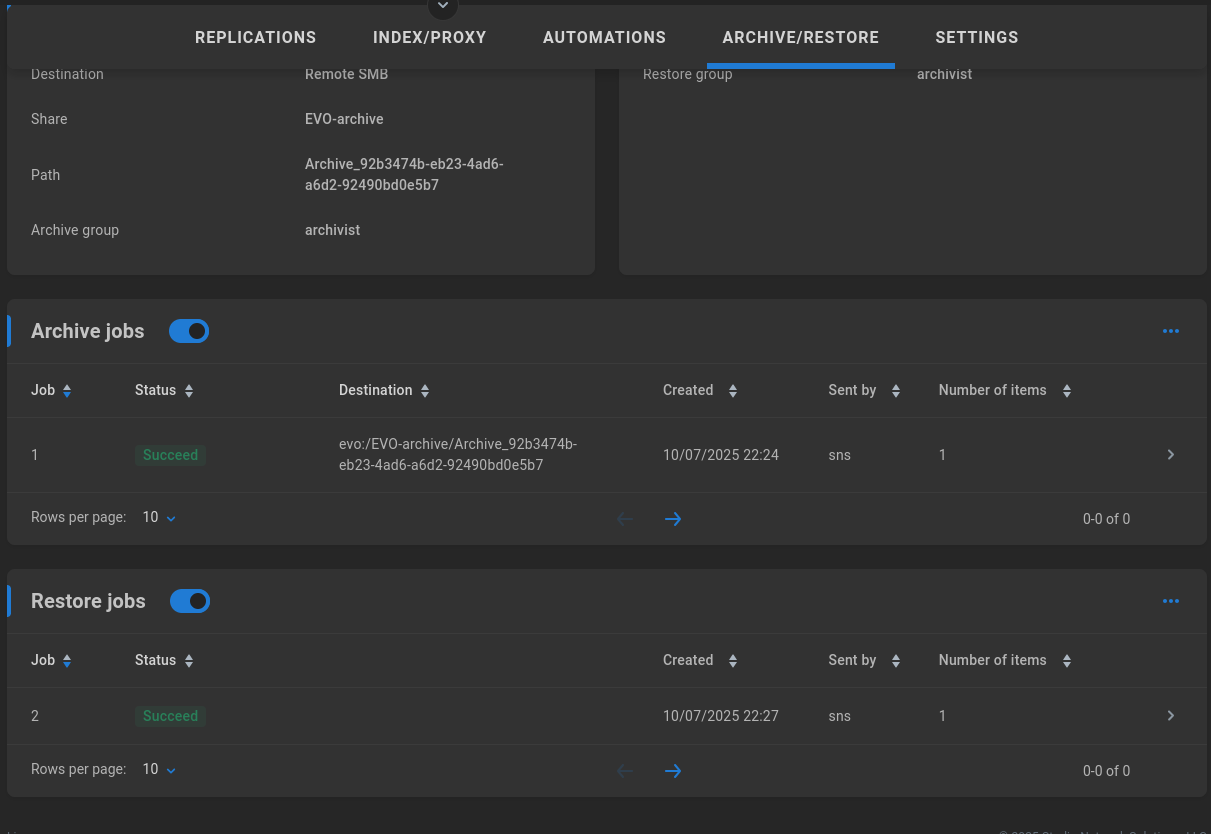 restore jobs success